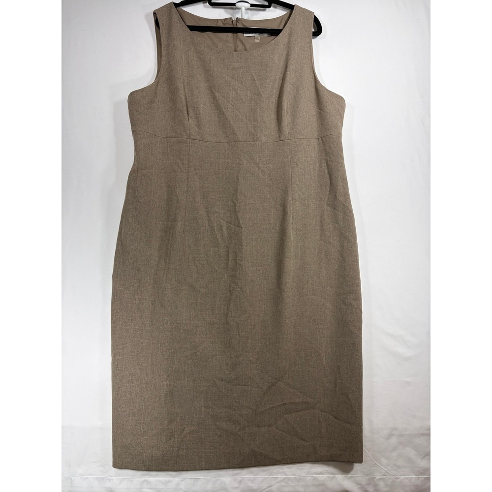 Kasper Sheath Dress Womens 18 Taupe Excellent Sleeveless Professional Career Zip
